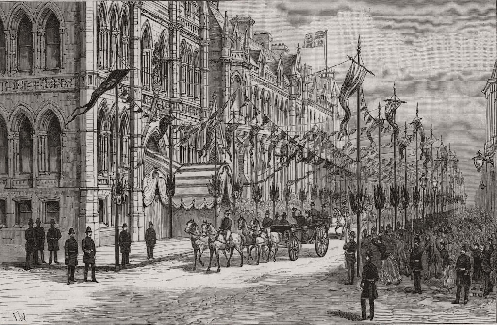 Arrival at the new town hall, Middlesbrough. Yorkshire 1889 old antique print